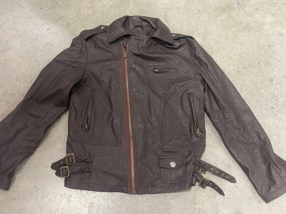 Youstar, Brown Genuine Leather Motorcycle Jacket, Size M, Biker, Durable FLAW